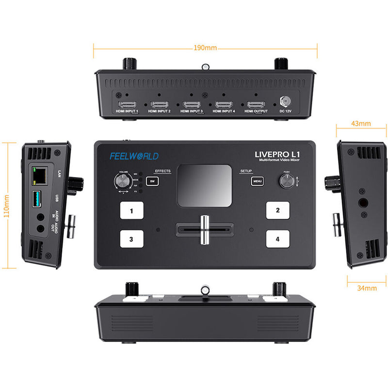 FeelWorld LIVE PRO L1 V1 Quad HDMI Multi-Format Mixer Switcher with USB Live Streaming