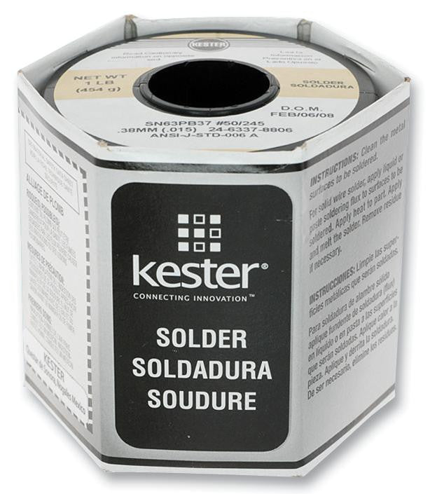 KESTER SOLDER 24-6337-8806 Solder Wire, 63/37, 0.4mm Diameter, 183&deg;C, 490g