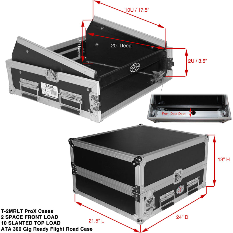 ProX 2U Vertical Rack x 10U Top Mixer DJ Combo Flight Case with Laptop Shelf