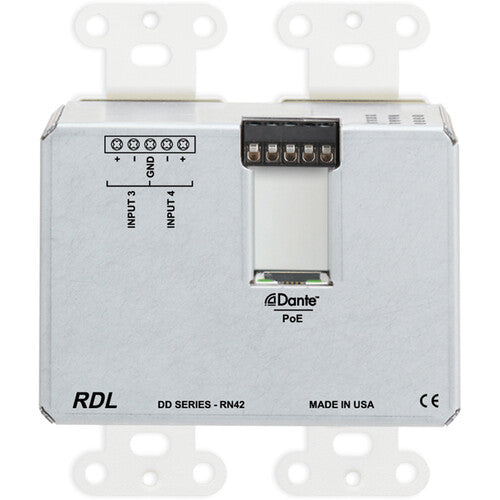 RDL 4 x 2 Wall-Mounted Bi-Directional Mic/Line Dante Interface (2 XLR IN/OUT-2 INPUTS IN REAR) (White))