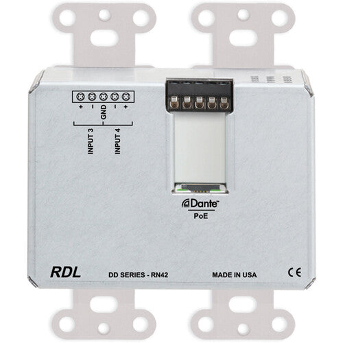 RDL 4 x 2 Wall-Mounted Bi-Directional Mic/Line Dante Interface (2 XLR IN/OUT-2 INPUTS IN REAR) (Stainles
