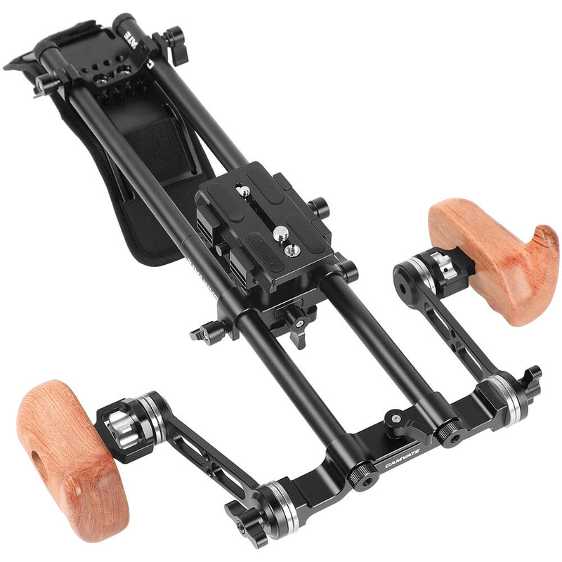 CAMVATE Shoulder Mount Rig with QR Baseplate & Dual Wooden Handgrips