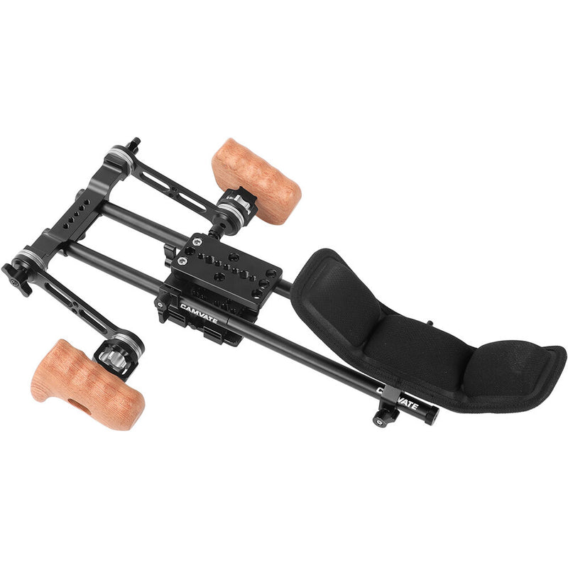 CAMVATE Shoulder Mount Rig with QR Baseplate & Dual Wooden Handgrips