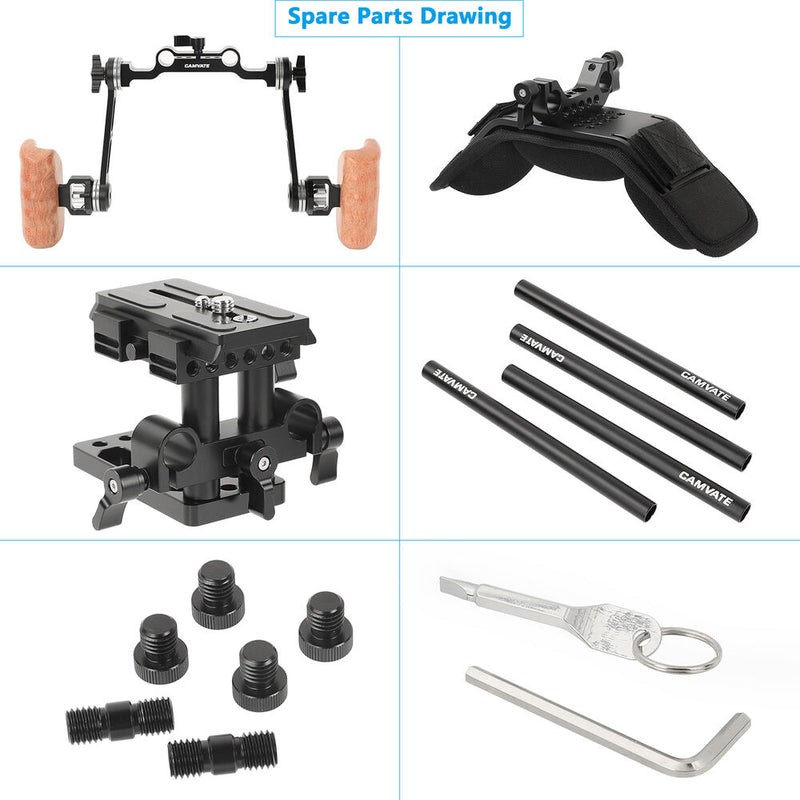 CAMVATE Shoulder Mount Rig with QR Baseplate & Dual Wooden Handgrips