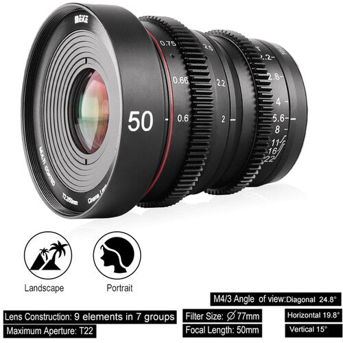 Meike 50mm T2.2 Cinema Prime Lens (MFT, Feet/Meters)
