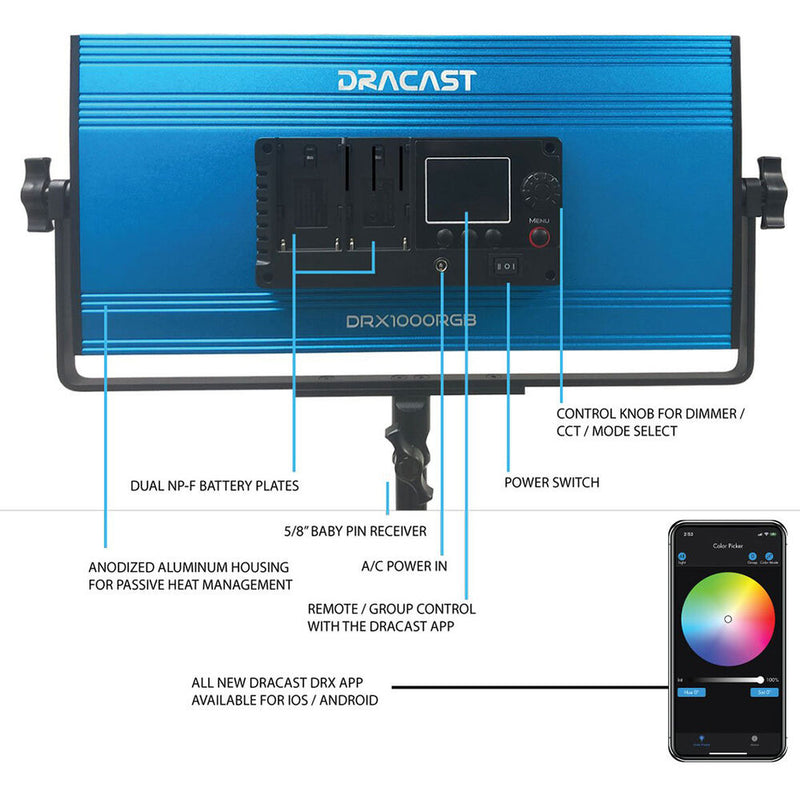 Dracast X-Series 1000 RGB and Bi-Color 3-LED Panel Kit with Hard Case