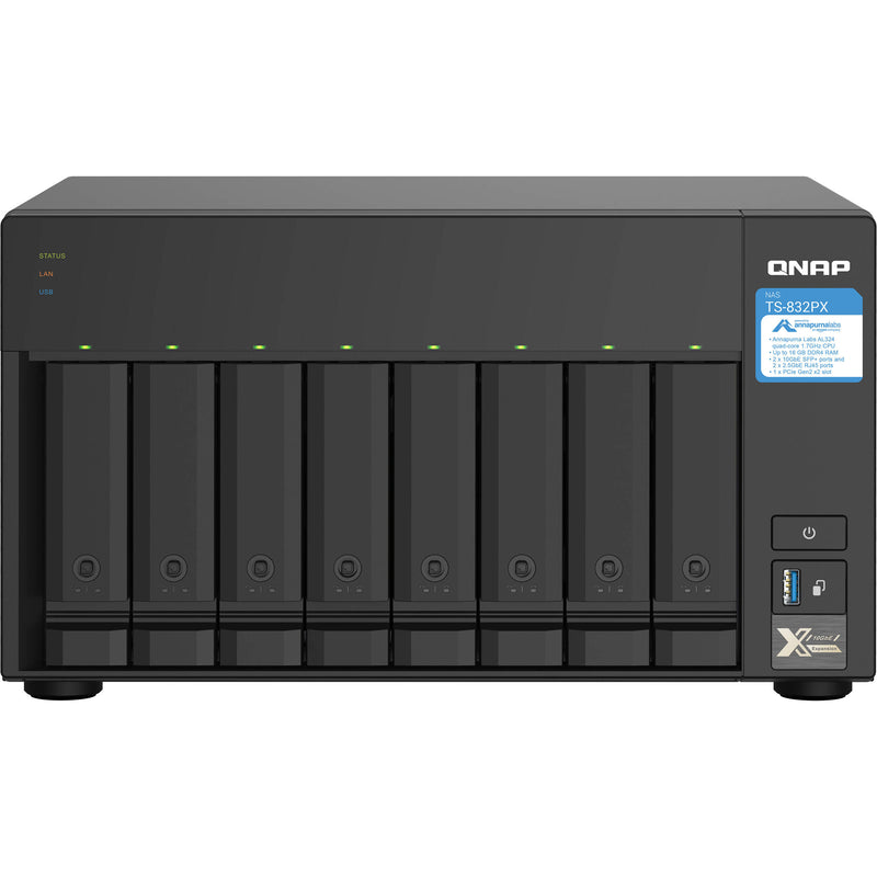 QNAP 8-Bay Desktop Nas/ AL324 64-Bit Quad-Core/  1 X Pcie 2.0 X2 Slot/ Hardware Encryption