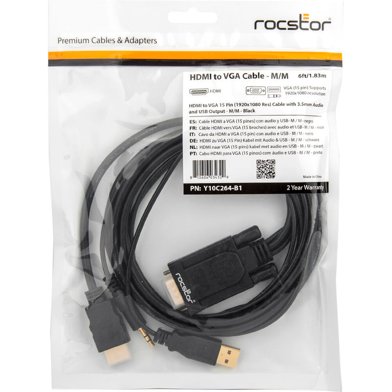 Rocstor HDMI Male to VGA Male Cable (6', Black)