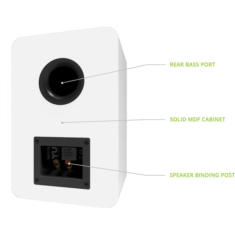 Kanto Living YUP6 2-Way Bookshelf Speakers (Matte White, Pair)