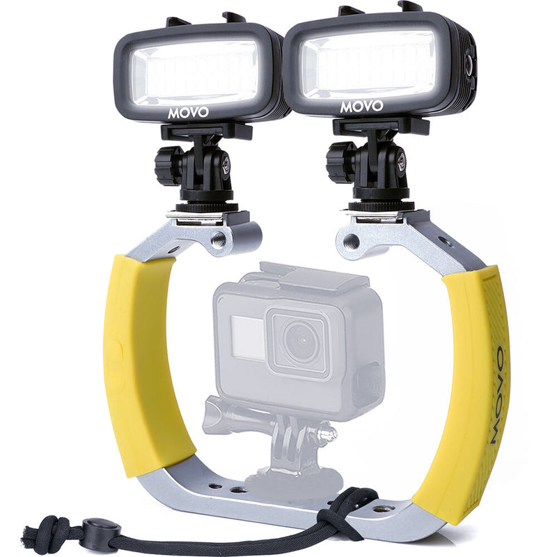 Movo Photo Underwater Diving Rig Bundle with 2 Rechargeable LED Lights for GoPro