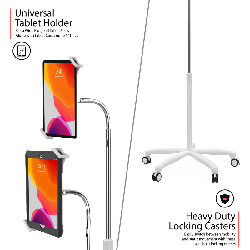 CTA Digital Heavy-Duty Security Gooseneck Floor Stand for 7-13" Tablets (White)