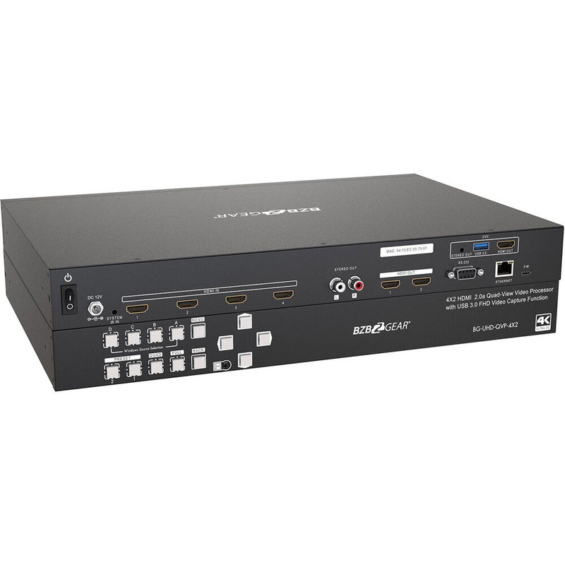 BZBGear 4x2 4K/UHD Quad-View/Multiviewer Switcher/Scaler with USB Capture