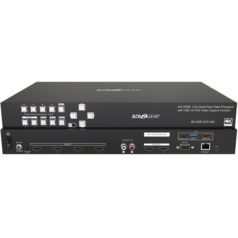 BZBGear 4x2 4K/UHD Quad-View/Multiviewer Switcher/Scaler with USB Capture