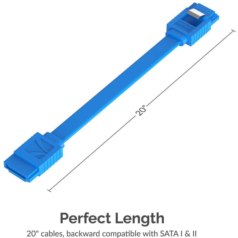 Sabrent 1.7' SATA III Data Cable with Locking Latch 3-Pack (Straight, Blue)