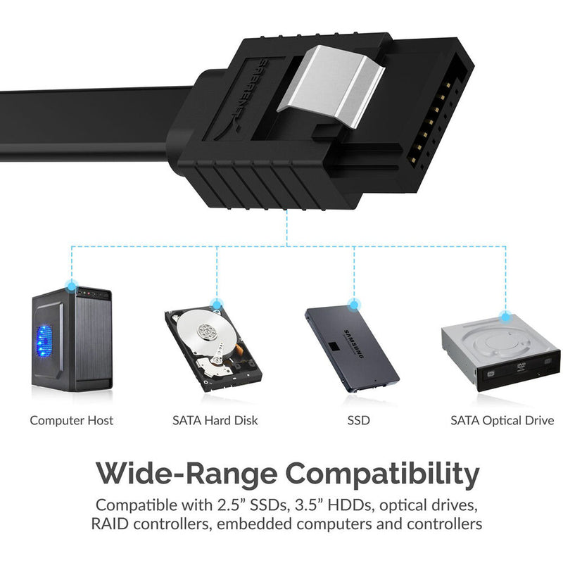Sabrent 1.7' SATA III Data Cable with Locking Latch 3-Pack (Straight, Black)