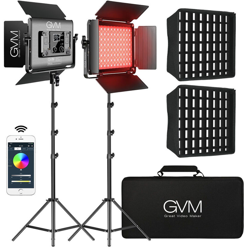 GVM RGB LED Studio Video Bi-Color 2-Panel Light Kit with Softboxes