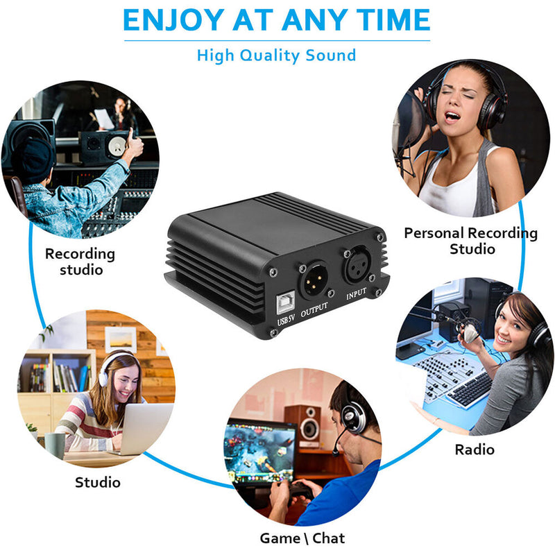 CAMVATE 48V Phantom Power Supply with USB Cable Adapter and XLR Cable