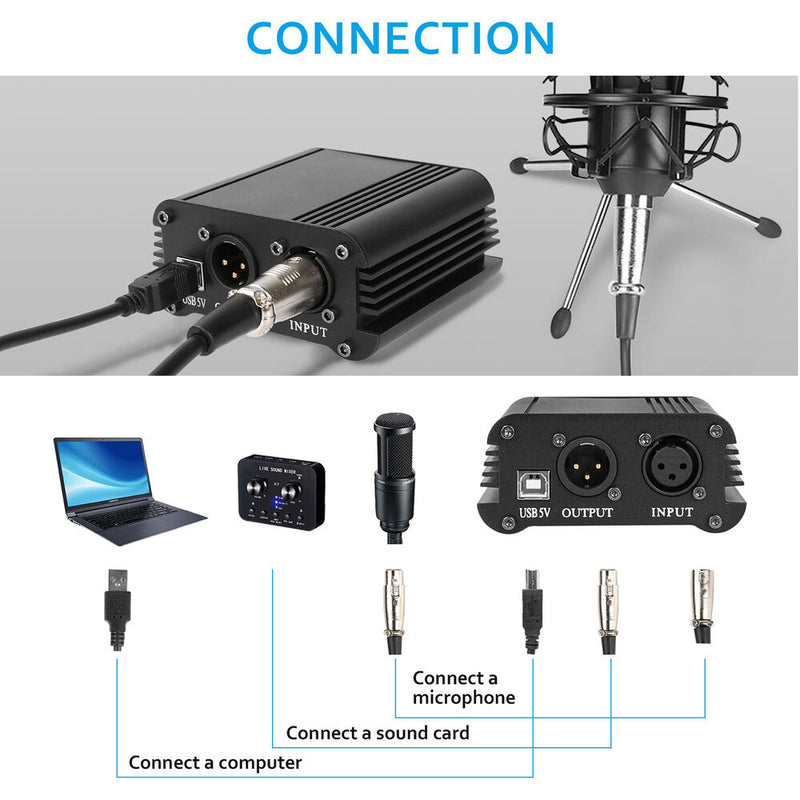 CAMVATE 48V Phantom Power Supply with USB Cable Adapter and XLR Cable