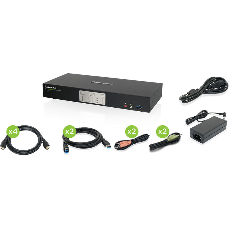 IOGEAR 2-Port 4K Dual View HDMI KVMP Switch with USB Hub and Audio (TAA)