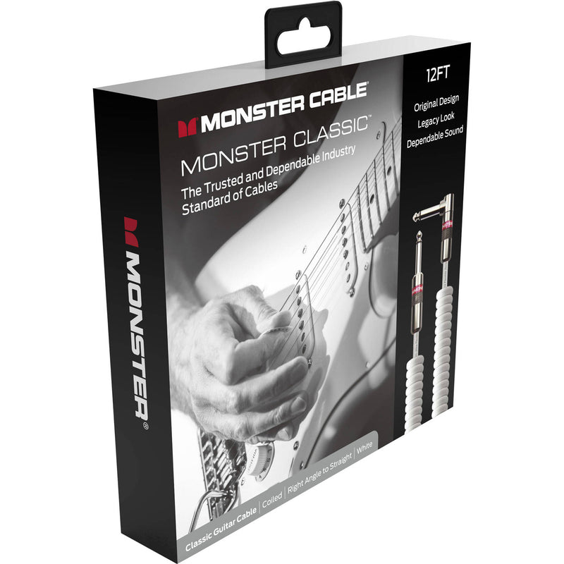 Monster Cable Prolink Classic Series Right-Angle 1/4" Male to Straight 1/4" Male Coiled Instrument Cable (White, 12')