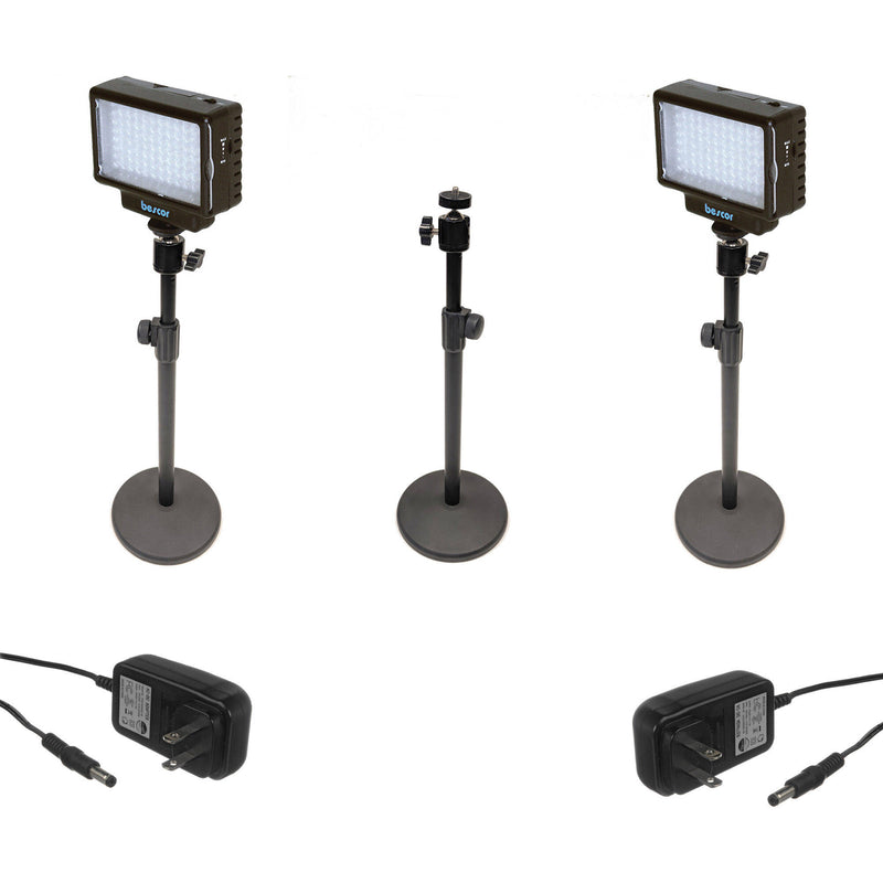 Bescor LED70 2-Light Kit with Tabletop Stands and AC Adapters