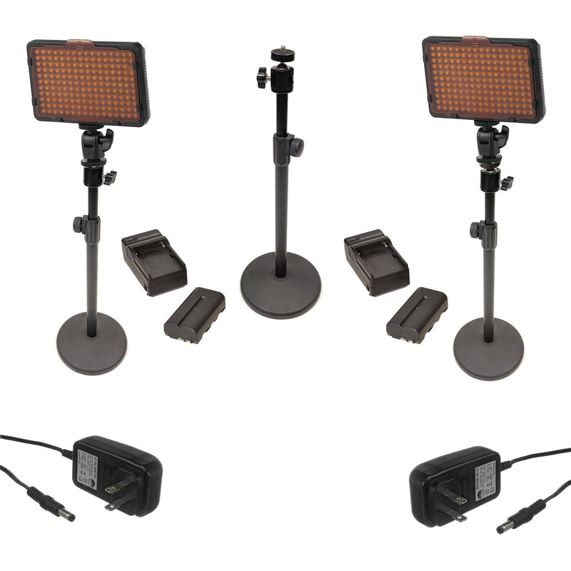Bescor WAFFLE 2-Light kit with Tabletop Stands and Batteries