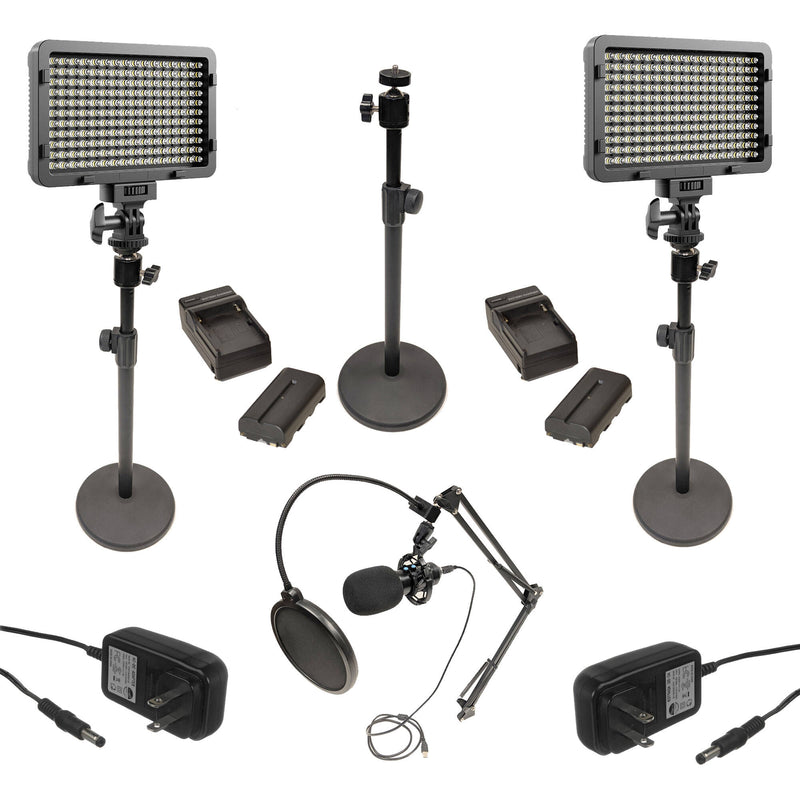 Bescor XT16 2-Light Kit with Tabletop Stands, Batteries, and Microphone