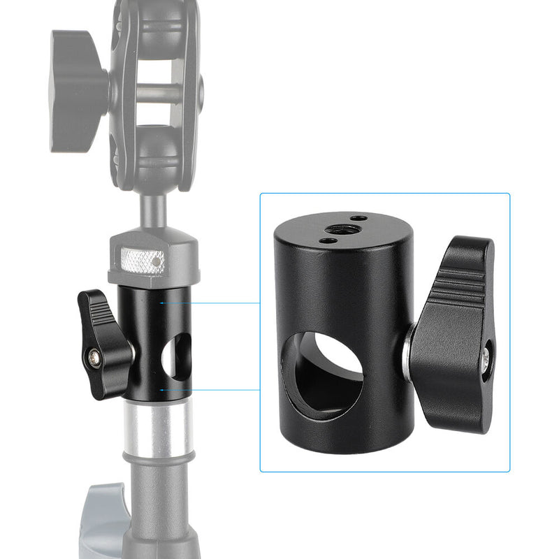 CAMVATE 16mm Light Stand Adapter with 1/4"-20 Female Thread & Locating Pin Holes (Black Knob)