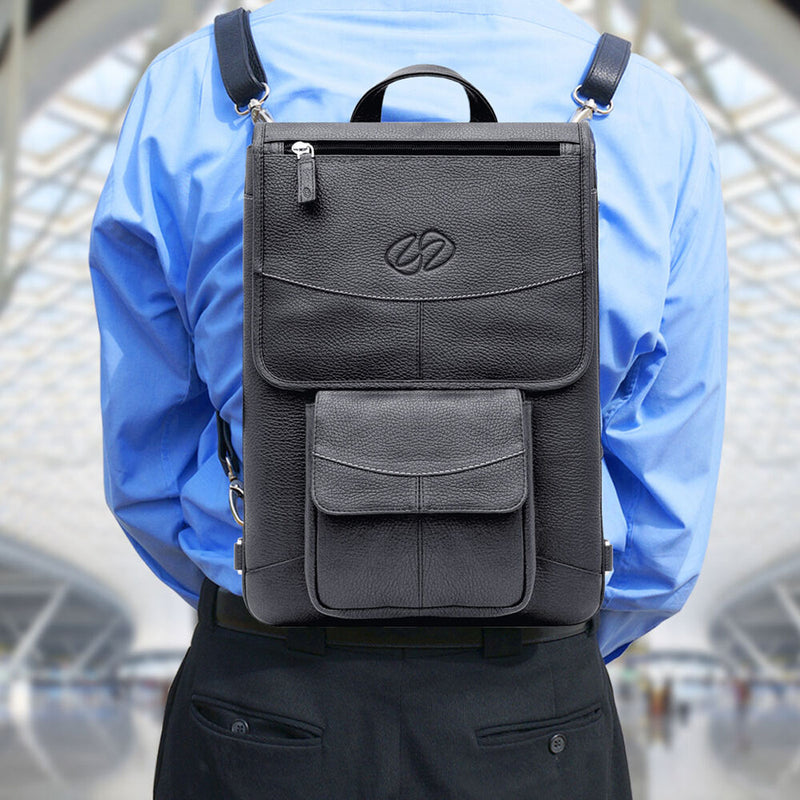 MacCase 16" Premium Leather Macbook Pro  Flight Jacket with Backpack (Black)