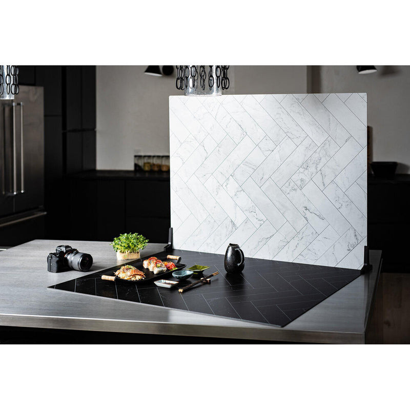 V-FLAT WORLD 30 x 40" Duo-Board Double-Sided Background (Zigzag Marble White/Zigzag Marble Black)