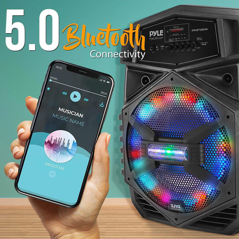 Pyle Pro PPHP1264A 12" 2-Way 1000W Portable Bluetooth PA Speaker with Light Show