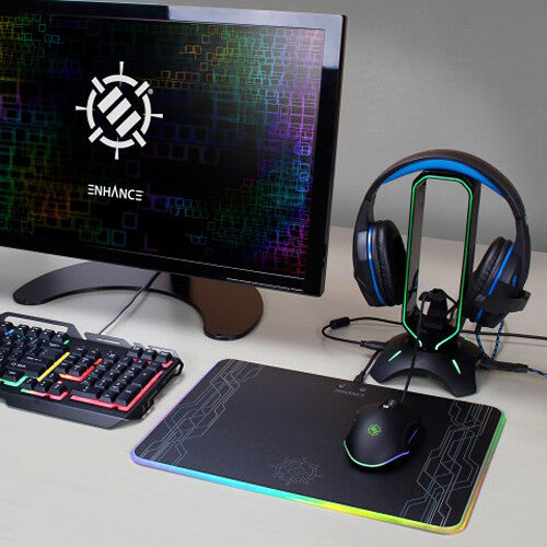 Enhance RGB Gaming Headset Stand with Mouse Bungee and USB Hub