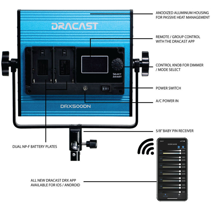 Dracast LED500 X-Series Daylight LED Light with Dual NP-F Battery Plate