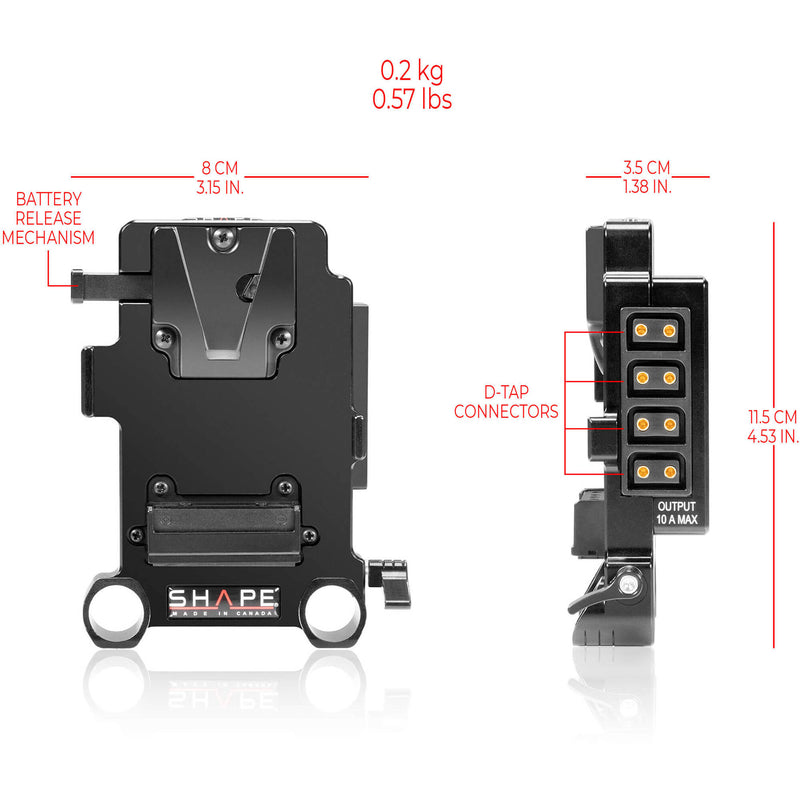 SHAPE Multi D-Tap V-Mount Battery Plate with 15mm LWS Rod Mount