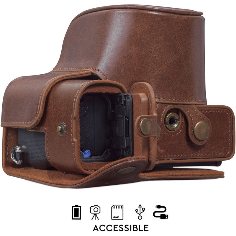 MegaGear Ever Ready Genuine Leather Camera Case for Sony a7C (Brown)