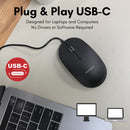 Macally USB Type-C Wired Optical Mouse with Quiet Click for Mac and Windows (Black)
