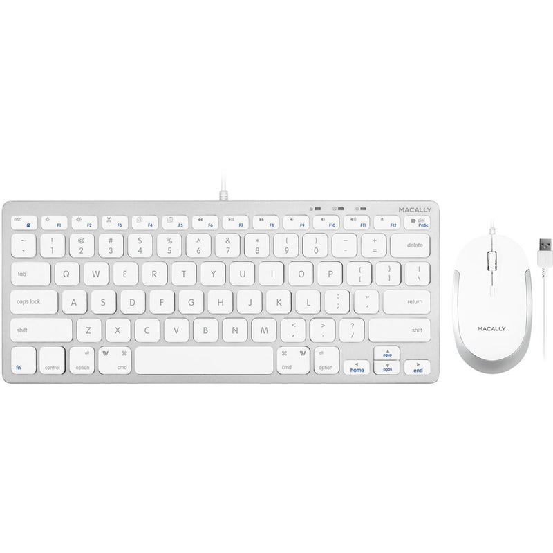 Macally Compact Aluminum USB Keyboard and Quiet Click Mouse Combo Set (White)