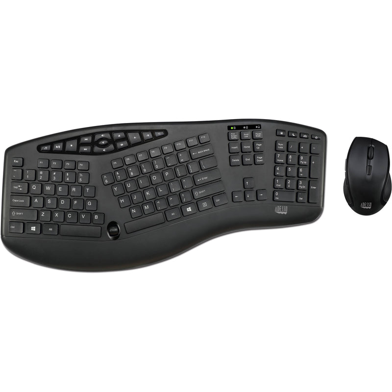 Adesso Trueform Wireless Ergo Keyboard and Optical Mouse (Black)