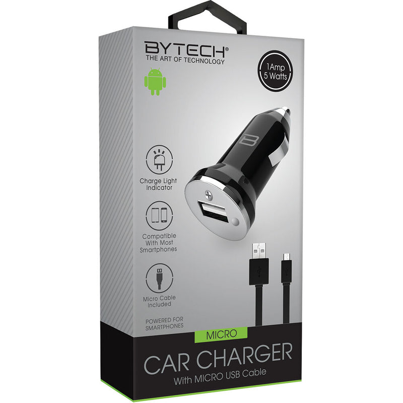BYTECH USB Type-A Car Charger with Micro-USB Cable (Black)