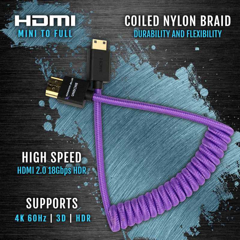 Kondor Blue Gerald Undone Braided Coiled High-Speed Mini-HDMI to&nbsp;HDMI Cable (Limited Purple Edition, 12 to 24")