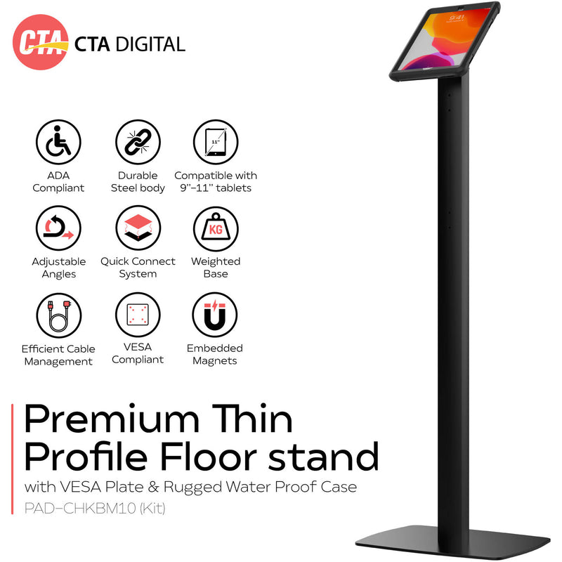 CTA Digital Thin Profile Floor Stand with Removeable Magnetic Protective Case for 10.2" iPads (Black)