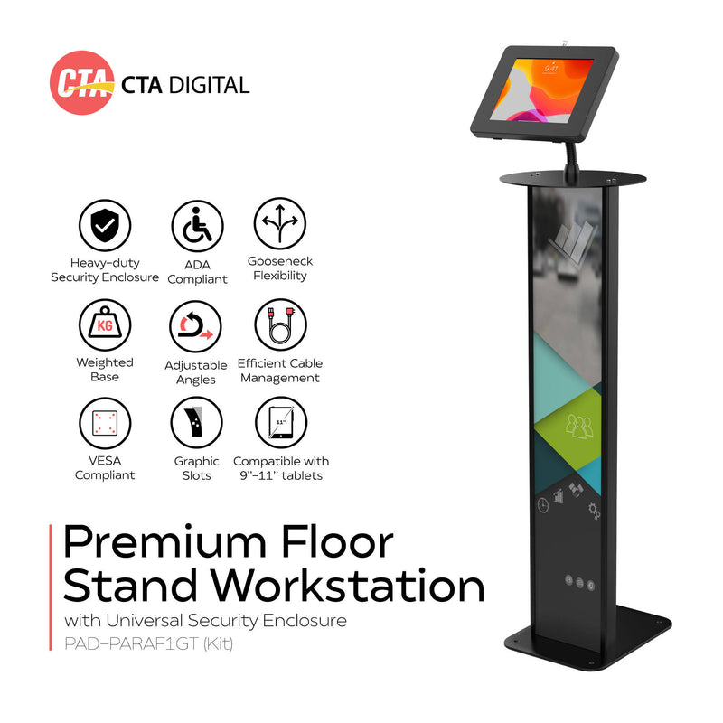 CTA Digital Premium Floor Stand Workstation with Universal Security Enclosure