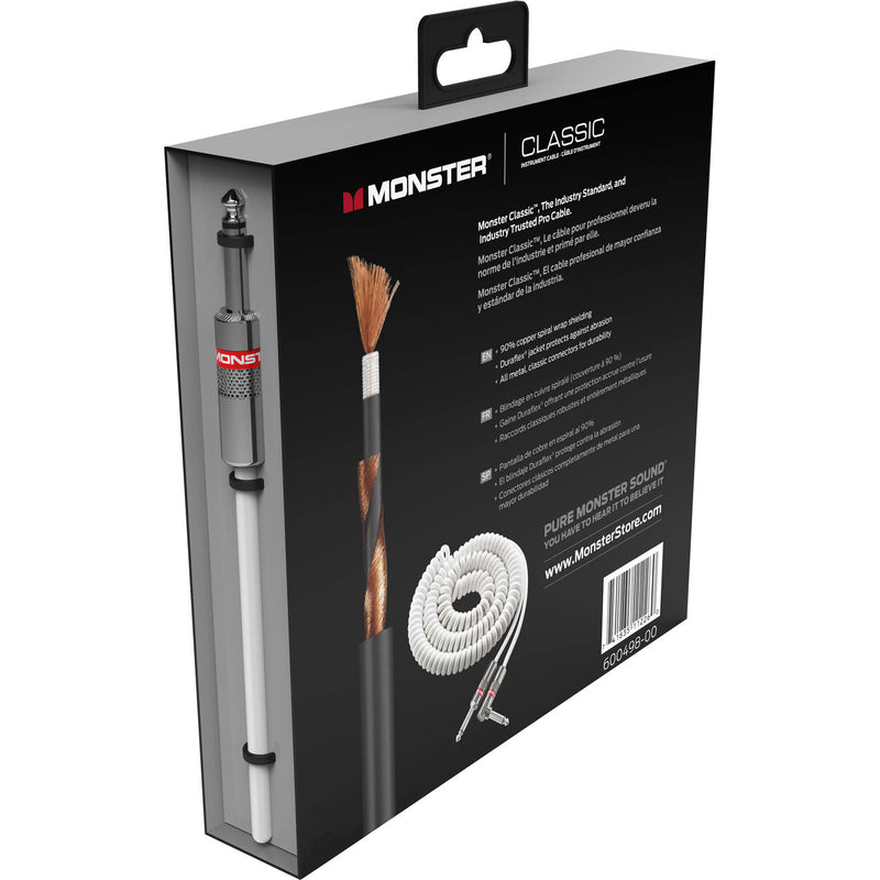 Monster Cable Prolink Classic Series Right-Angle 1/4" Male to Straight 1/4" Male Coiled Instrument Cable (White, 12')