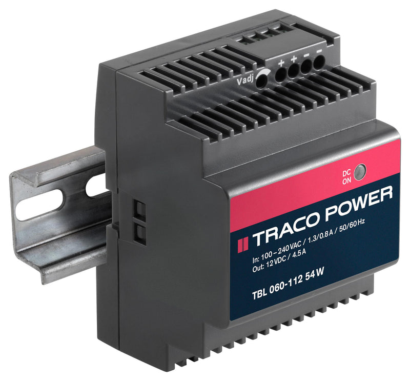 TRACOPOWER TBL 060-112 AC/DC DIN Rail Power Supply (PSU), Class II, 1 Output, 60 W, 12 VDC, 4.5 A