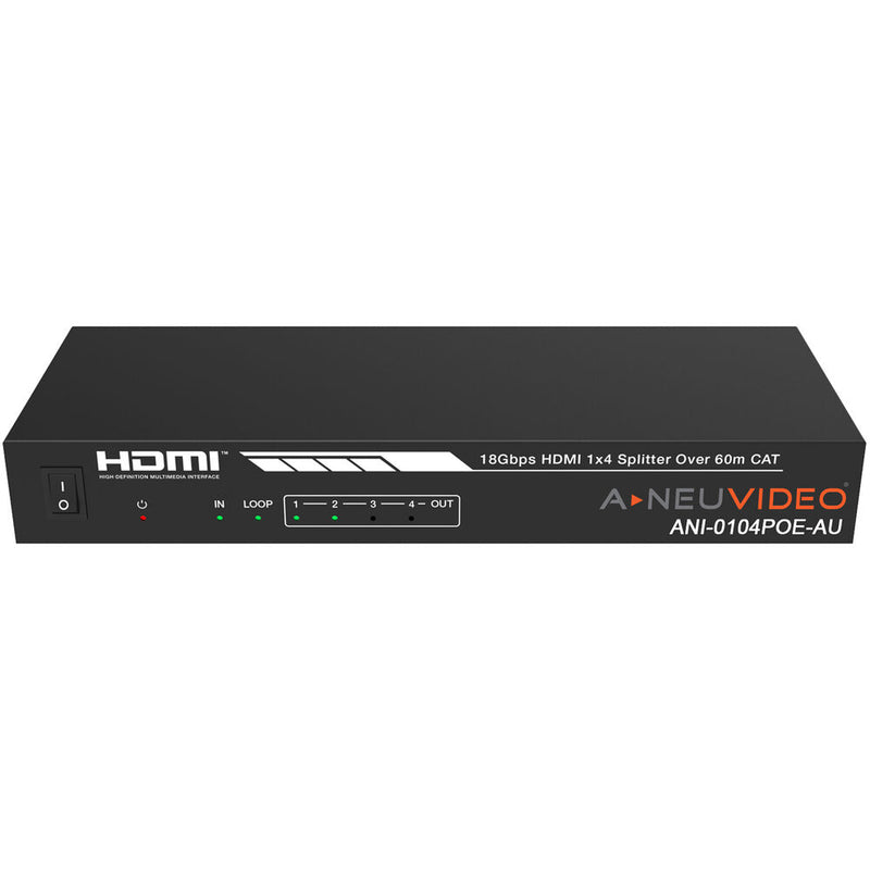 A-Neuvideo 1 x 4 HDMI PoE 4K60Hz/1080P Cat6 Extender Splitter with 8 Receivers