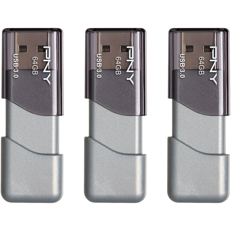 PNY Technologies 64GB Turbo Attach&eacute; 3 USB 3.0 Flash Drive (3-Pack,&nbsp;Gray)