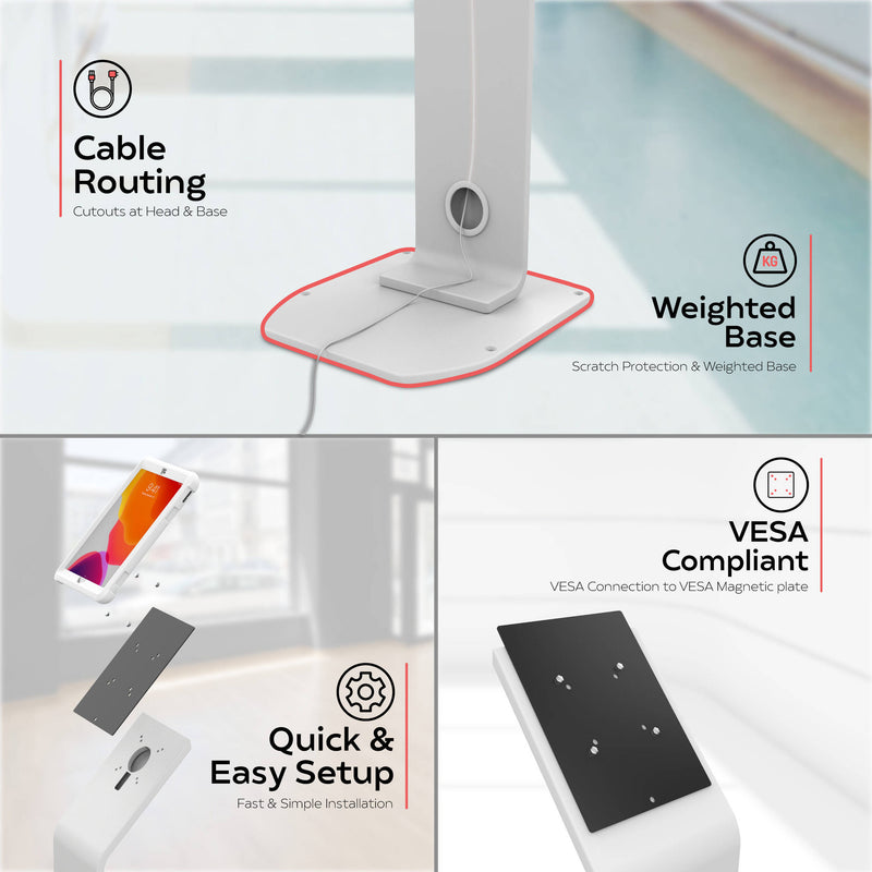 CTA Digital Locking Floor Stand for Select 10.2 to 10.9" iPads (White)