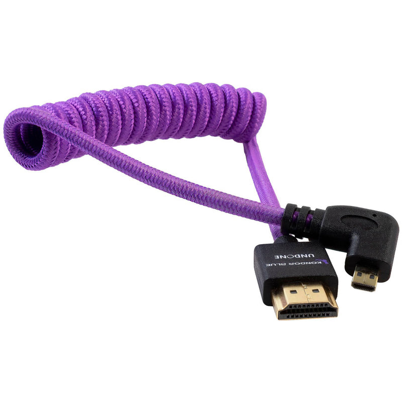 Kondor Blue Gerald Undone Braided Coiled High-Speed Right-Angle Micro-HDMI to HDMI Cable for Canon R5 R6 Cameras (Limited Purple Edition, 12 to 24