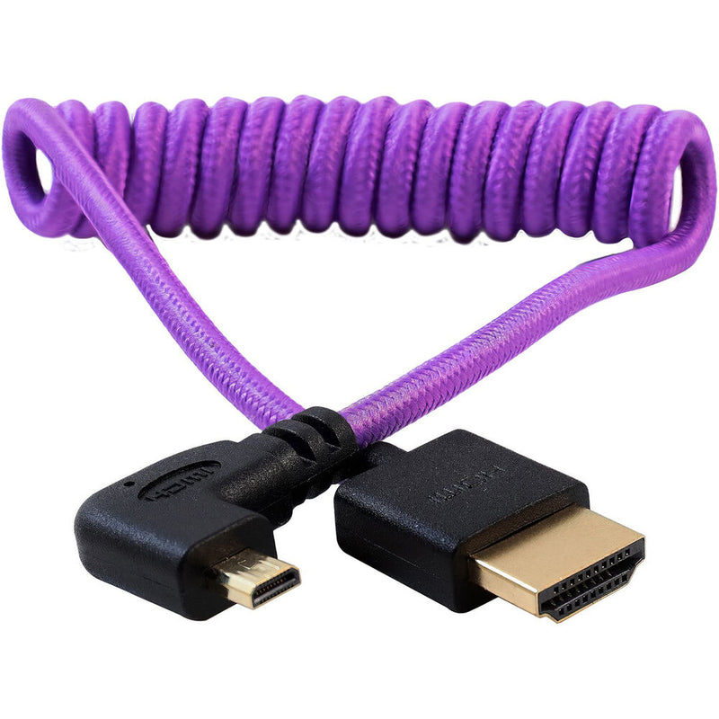 Kondor Blue Gerald Undone Braided Coiled High-Speed Right-Angle Micro-HDMI to HDMI Cable for Canon R5 R6 Cameras (Limited Purple Edition, 12 to 24
