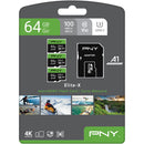 PNY 64GB Elite-X UHS-I microSDXC Memory Card with SD Adapter (3-Pack)